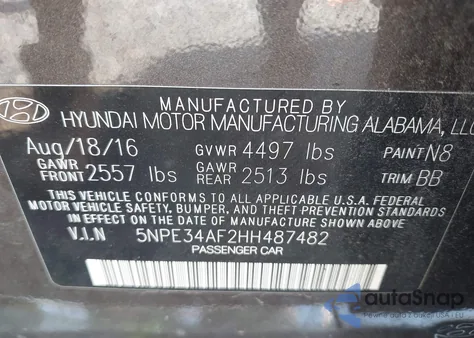 2017 Hyundai Sonata Sport z USA, uszkodzony, nr VIN 5NPE34AF2HH487482